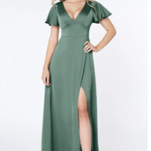 Azazie Dresses & Skirts - Azazie Eucalyptus Stretch Satin Lani